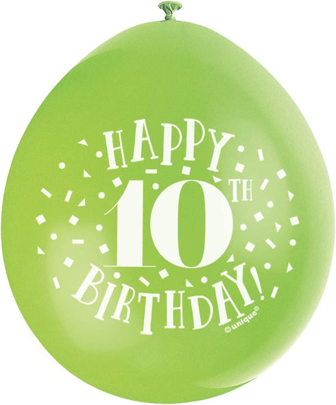 10th Birthday Balloons - Multicolour Pack of 10 | UNI56044