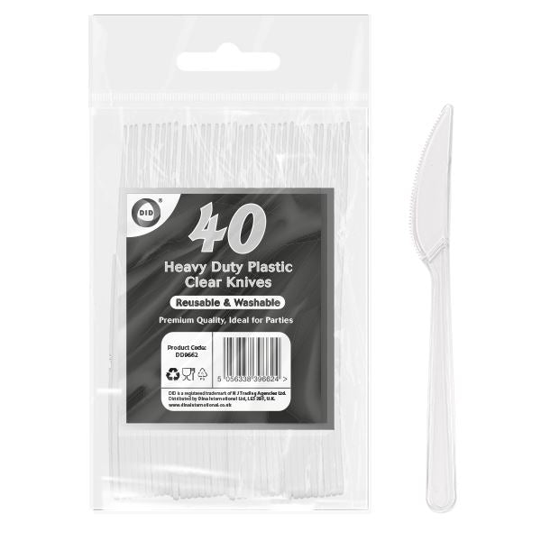 Reusable Plastic Knives - Deluxe Heavy Duty Clear 40 Pack DD9662