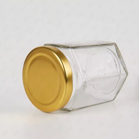 Gold Lid Jar 110ml - Hexagonal Glass Container with Screw Lid