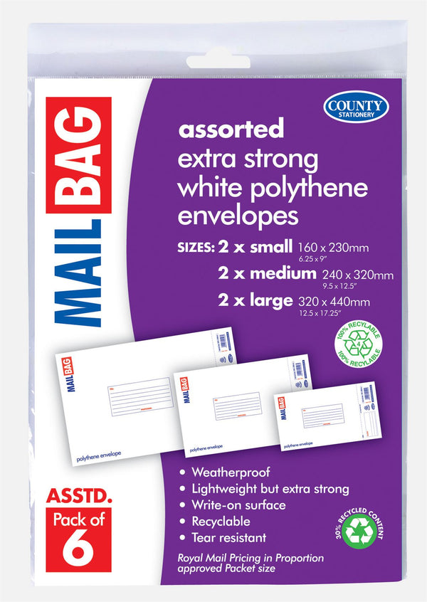 Poly Mailer Bags - Assorted Sizes Pack of 6 | C265