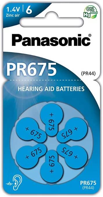 Hearing Aid Batteries - Panasonic PR44 PR675 Zinc 1.4V 6/Pack