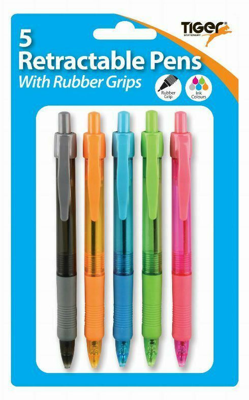 Retractable Tiger Pens - Rubber Grip 5 Pack | T302260