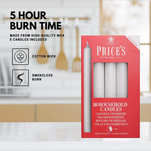 PRICES PATENT CANDLES HOUSEHOLD CANDLES WHITE 10/PK. HC106028