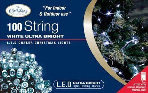 CHRISTMAS WORKSHOP 100 BRIGHT WHITE CHASER LED LIGHTS. 77320