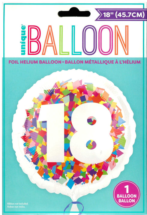 18th Birthday Balloon - Unique Bright Confetti Number 18 Foil