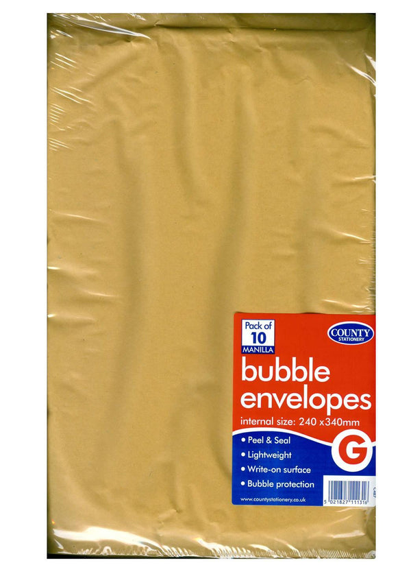 COUNTY GOLD BUBBLE ENVELOPES G 240MM X 340MM 10/PK. C487
