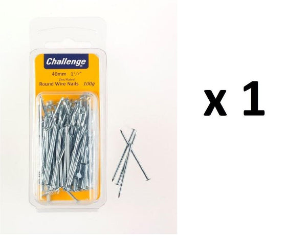 Zinc Plated Nails 40mm - Challenge Round Wire, 100g Pack FS40264
