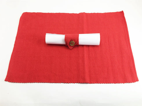 Christmas Table Placemats - Red Ribbed Cotton for Festive Decor