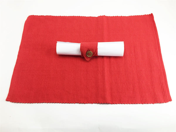 Christmas Table Placemats - Red Ribbed Cotton for Festive Decor