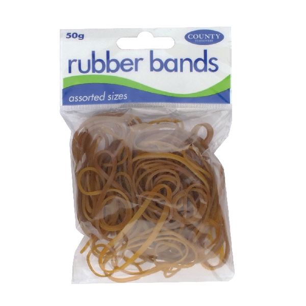 Natural Rubber Bands - COUNTY 50 GM Pack for Office & Home Use