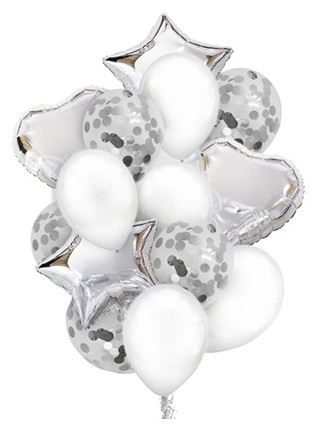 EUROWRAP 14 PIECE BALLOON SET SILVER APX 45 X 45 CM. 28857-SCC