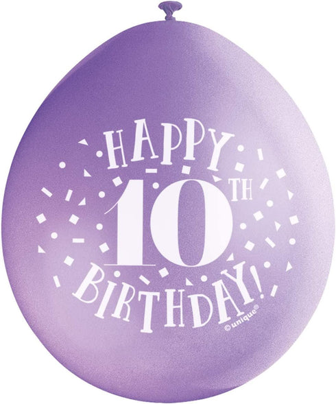 10th Birthday Balloons - Multicolour Pack of 10 | UNI56044
