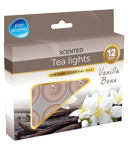 PAN AROMA SCENTED TEA LIGHTS CANDLE 12/PK - VANILLA BEAN. PAN0625