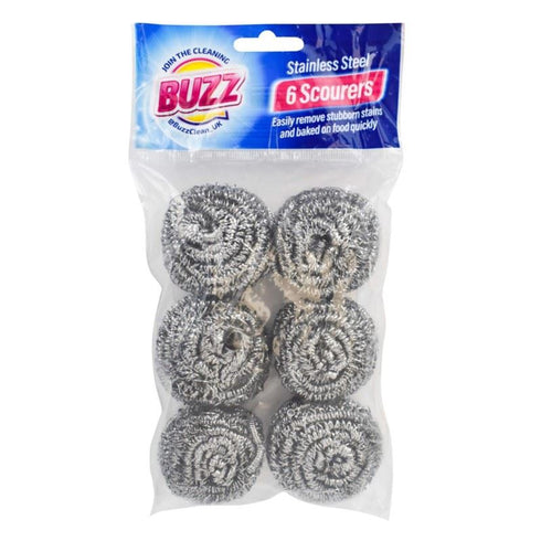 BUZZ STAINLESS STEEL SCOURERS 6/PK. OL985579