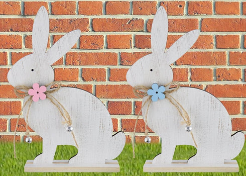 EASTER 20 CM SITTING BUNNY PLAQUE WITH BELL. DP06660