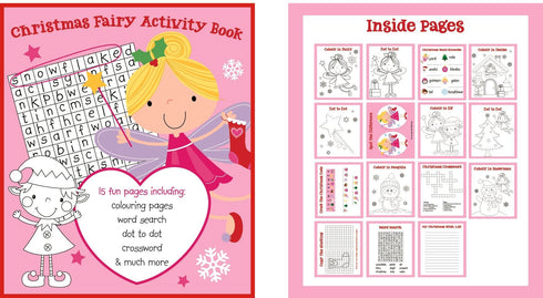 GIRLS FAIRY CHRISTMAS ACTIVITY BOOK CRAYONS KIDS COLOURING. X18414