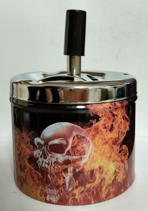 Skeleton Spin Ashtray - Metal Tin Push Down Ashtray JL3293