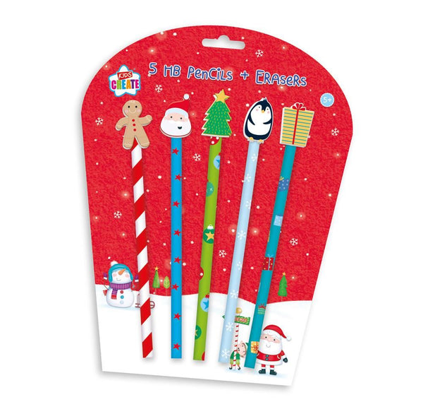 KIDS CREATE CHRISTMAS HB PENCIL WITH ERASER 5/PK. XXPETP