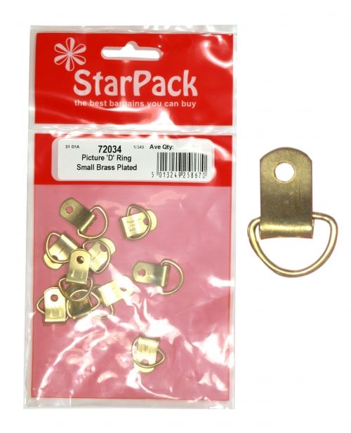 Brass D-Ring Hangers - STAR PACK 4 Picture Small Brass Plated 72034