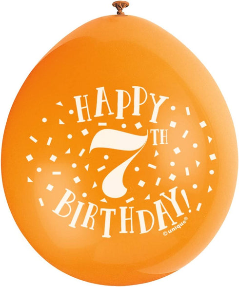 7th Birthday Balloons - Unique Party Happy Multicolour Pack