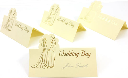 10 WEDDING DAY GOLD LETTERS PLACE CARDS CREAM. 143733