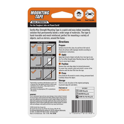 Mounting Tape - Gorilla Max Strength 25mm x 1.5m 114791