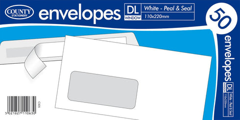 Peel Seal Envelopes - COUNTY DL White 50 Pack C505