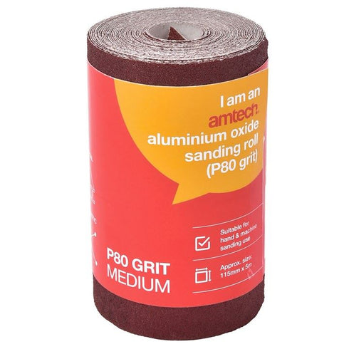 Aluminium Oxide Sanding Roll - AMTECH P80 115MM X 5M V4110