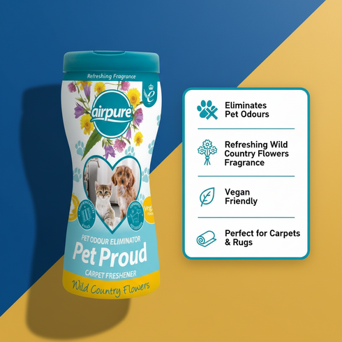 AIRPURE PET PROUD CARPET FRESHENER WILD COUNTRY FLOWERS 500GM. PPCF017