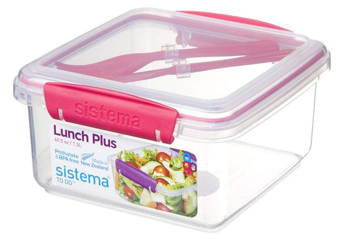 SISTEMA LUNCH PLUS TO GO 1.2L ASSORTED COLOUR LID WITH FORK AND KNIFE. 21652