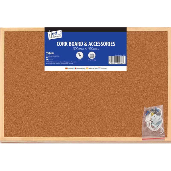 JUST STATIONERY CORK BOARD 300MM X 450MM & ACCESSORIES. TA4278