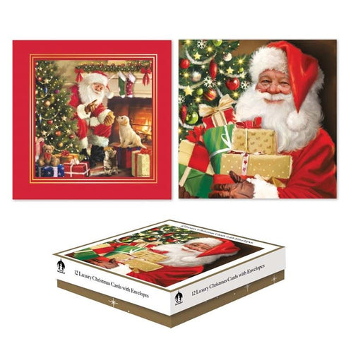 CHRISTMAS CARDS TRADITIONAL SANTA - PACK OF 12 SQUARE BOXED. TAX9037A