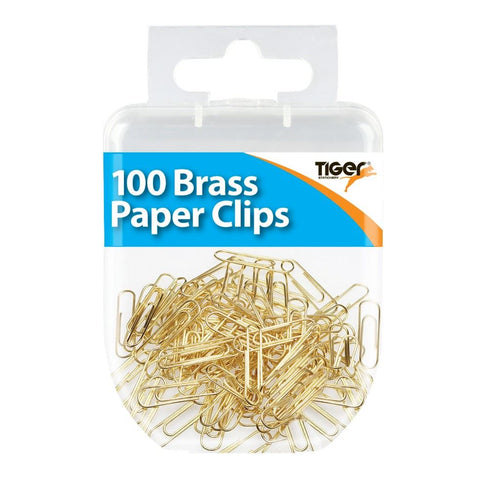 Brass Paper Clips 33mm - Tiger Essentials 100 Pack T302278