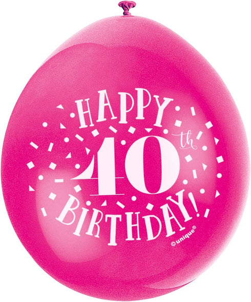 40th Birthday Balloons - Multicolour Latex Pack | UNI56050