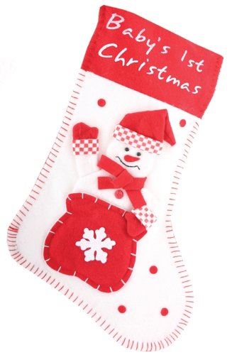 BABYS 1ST FIRST CHRISTMAS / XMAS SANTA STOCKING 40CM X 26CM WITH SNOWMAN. 9525W