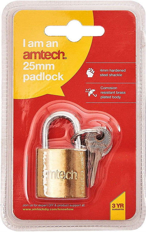 AMTECH 25MM Padlock with 3 Keys - Secure Your Valuables