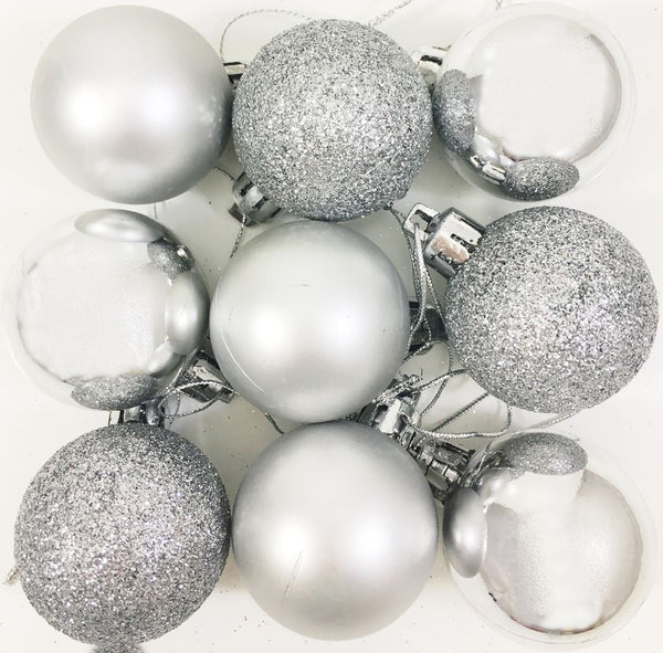 Silver Christmas Baubles - Luxury Set of 9 Traditional 8386. 8382SILVER