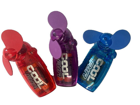 STATUS 2.5 INCH HAND HELD MINI FAN ASSORTED COLOUR WITH BATTERIES. MIXCHHFANSX12