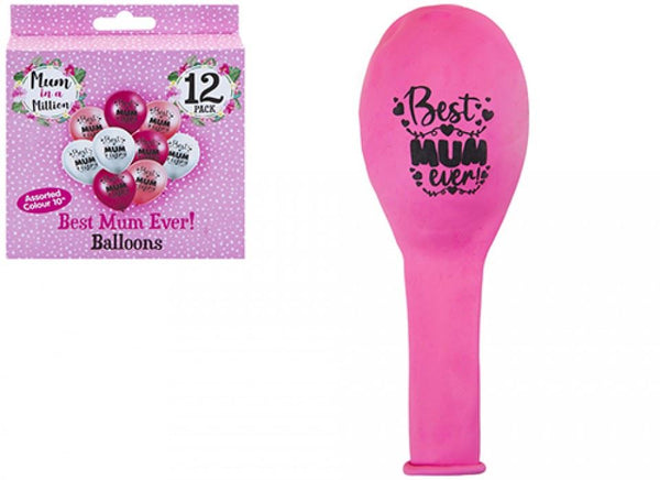 ASSORTED 10" PRINTED BEST MUM EVER BALLOONS 12/PK. 734096