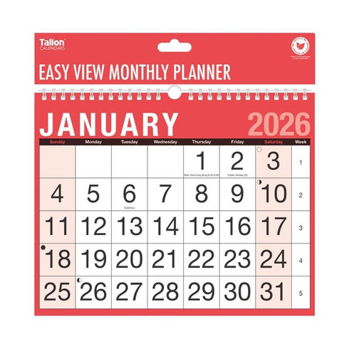 TALLON EASY VIEW MONTH TO VIEW CALENDER 2026 12/PK. TA3802