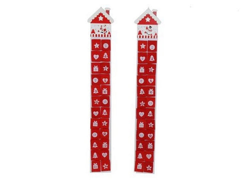 EXTRA LONG CUTE HOUSE RED WHITE FELT ADVENT CALENDAR WITH NUMBERED POCKET CHRISTMAS XMAS DECORATION. XM1944
