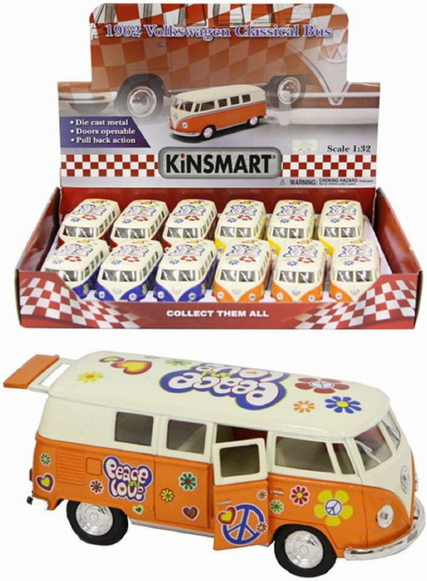 VW CAMPERVAN PEACE LOVE 1:32 SCALE DIECAST TOY CAR. TY4226