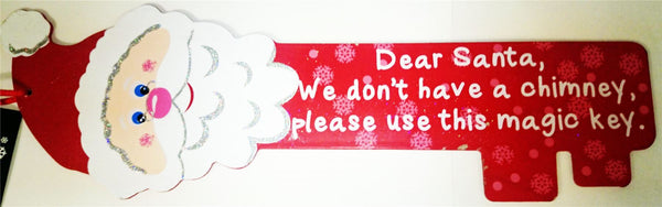 CUTE SANTA CHRISTMAS GLITTER GIANT WOODEN MAGIC SANTA KEY NOVELTY DECORATION .. NO CHIMNEY. DP54188
