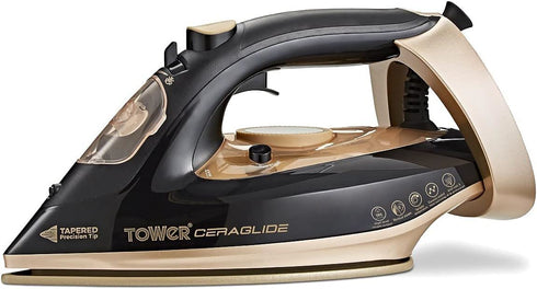 TOWER CERAGLIDE STEAM IRON WITH FAST HEAT-UP 3100W BLACK AND GOLD T22021GLD. T22021GLD