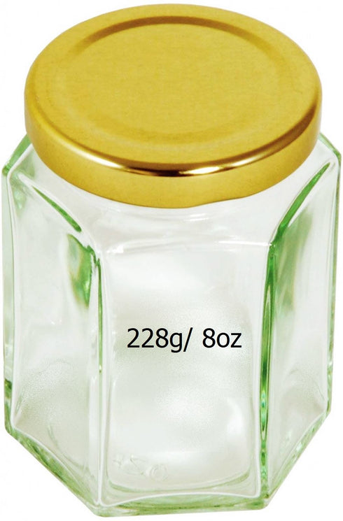 Gold Lid Jar - Hexagonal 8oz Container with Screw Top 10A04152