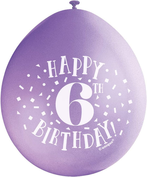 6th Birthday Balloons - Unique Party Happy Latex Pack | UNI56040