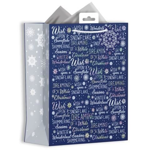 CHRISTMAS MEDIUM GIFT BAG - NAVY BLUE CHRISTMAS TEXT. XALGB04M