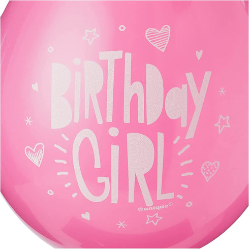 Birthday Girl Balloons - Pink & White Latex 10 Pack | UNI56063