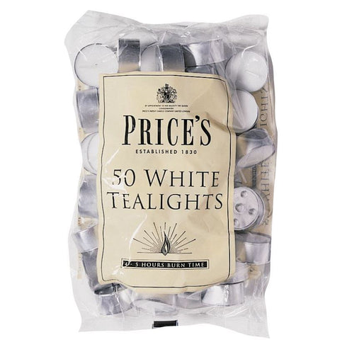 PRICES WHITE TEALIGHT CANDLE 4HRS 50/PK. TE051828