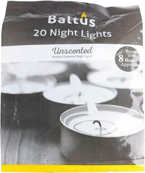 Unscented Tealights - 8 Hour Burn, 20 Pack | BALTUS PEV020-20